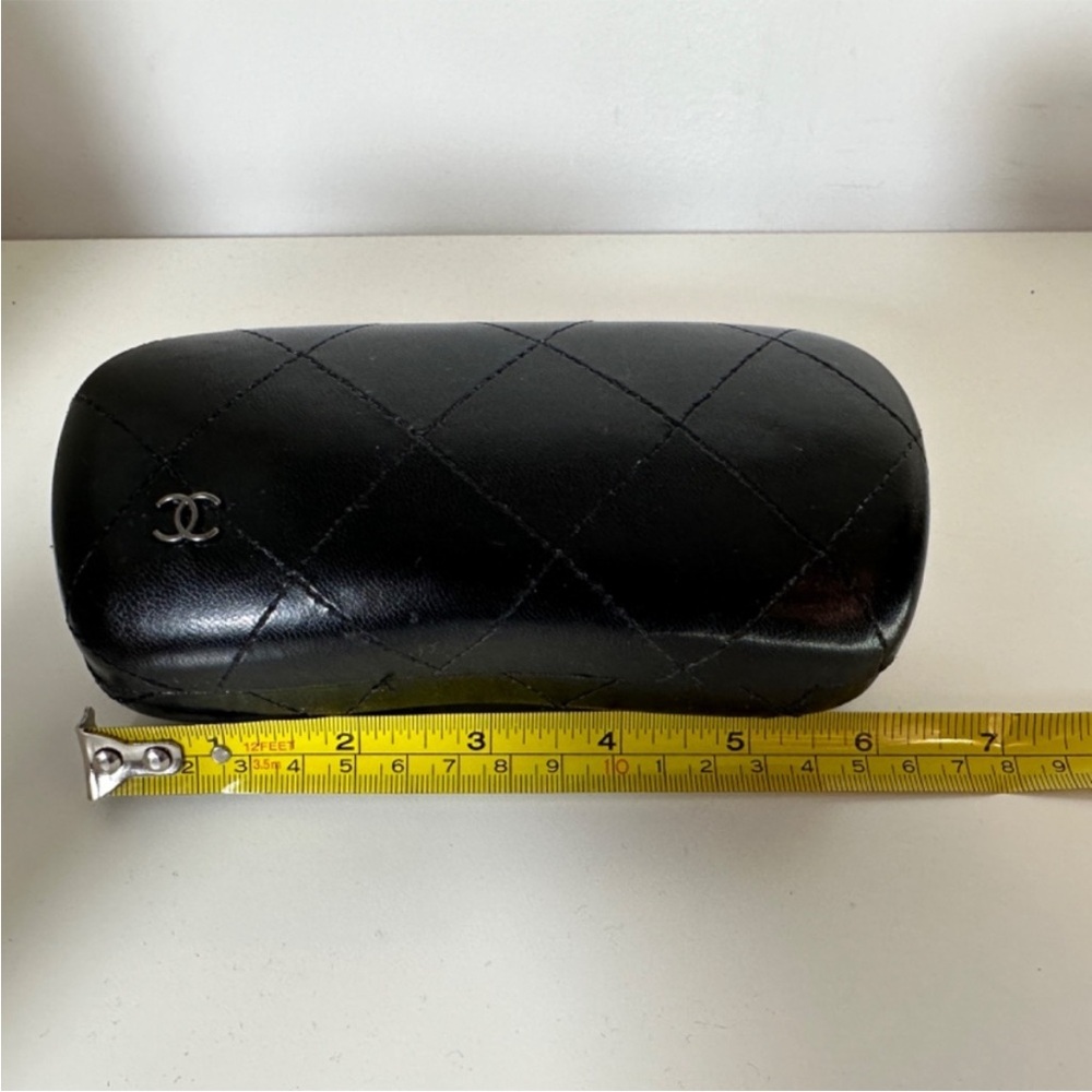 CHANEL Black Padded Quilted Leather Sunglasses Glasses Hard Case